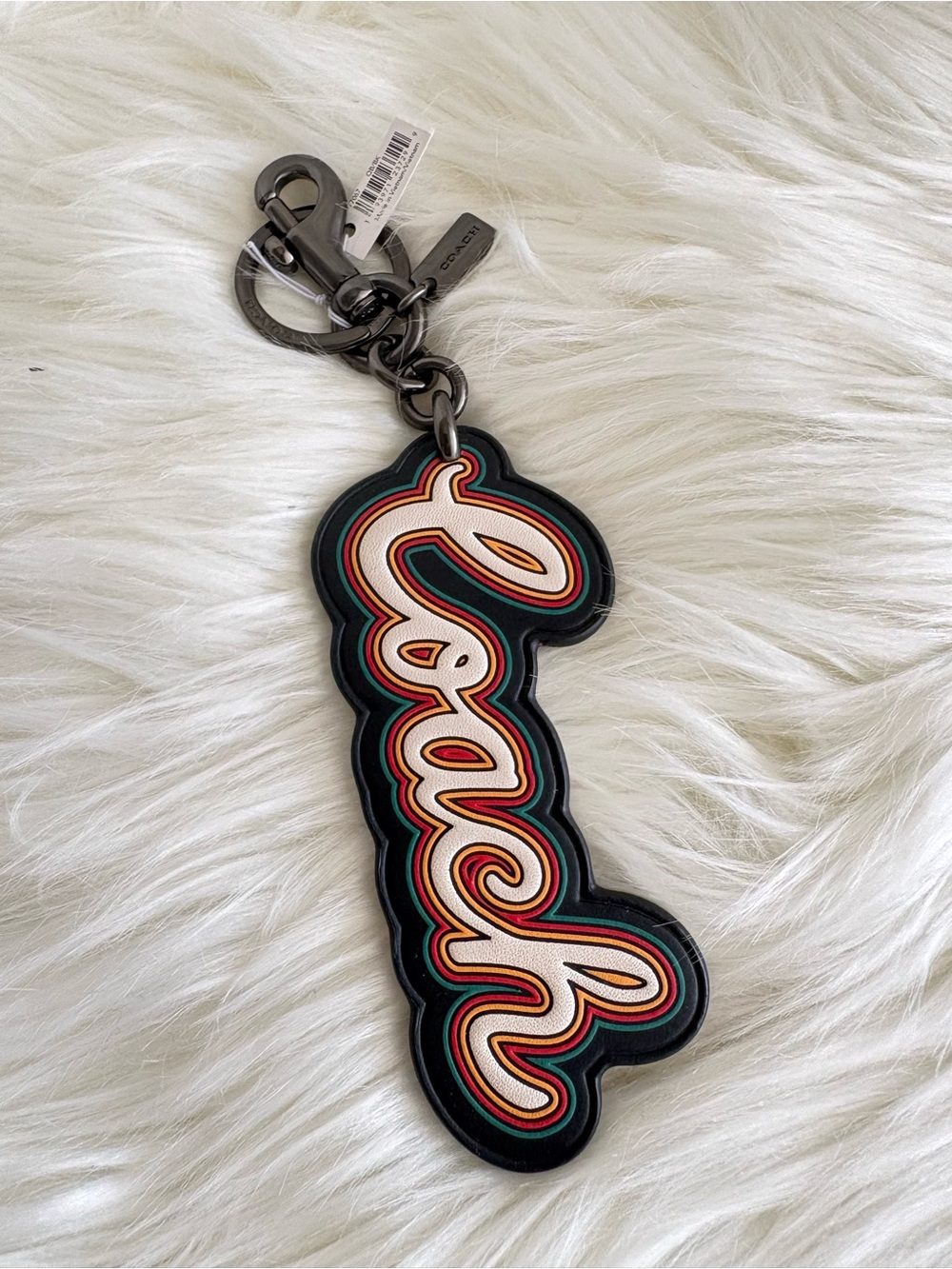 Coach Multicolor Script Keychain with Black Trim
